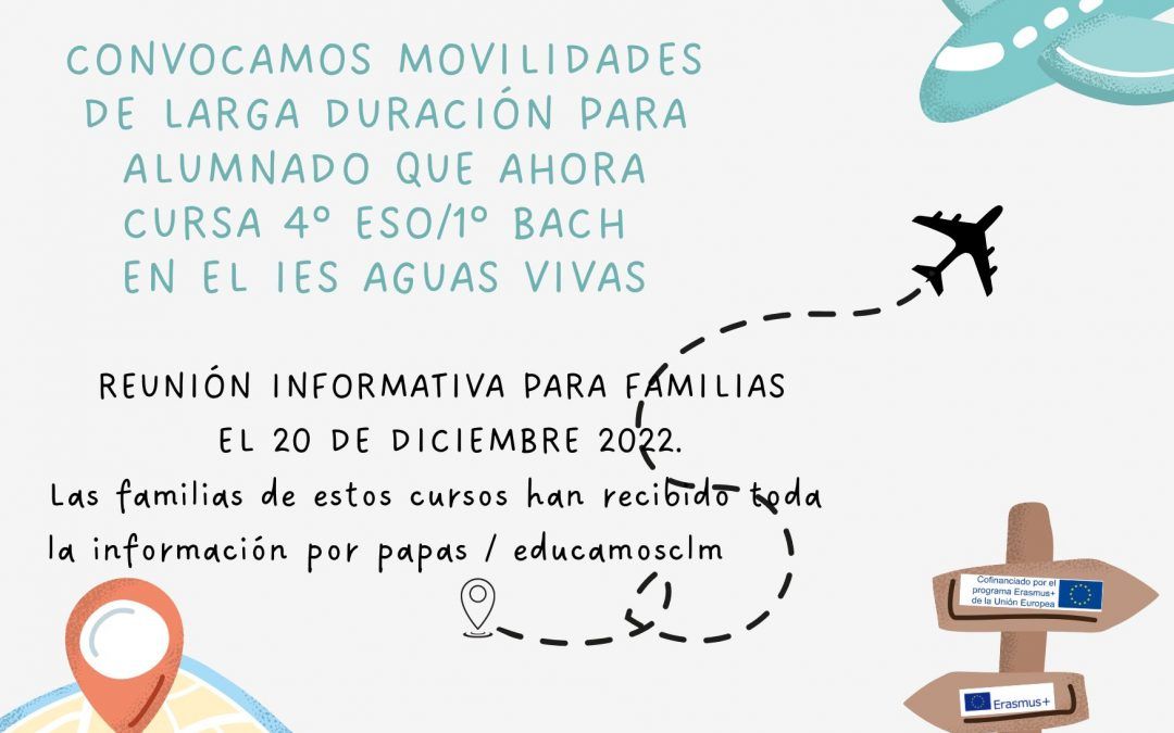 Convocatoria MOVILIDADES DE LARGA DURACIÓN para el curso próximo