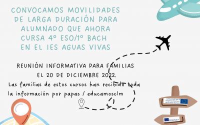 Convocatoria MOVILIDADES DE LARGA DURACIÓN para el curso próximo