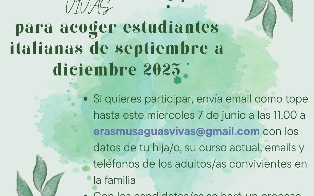 Buscamos familias para estudiantes MLD italianas que vendrán a nuestro centro en septiembre 2023